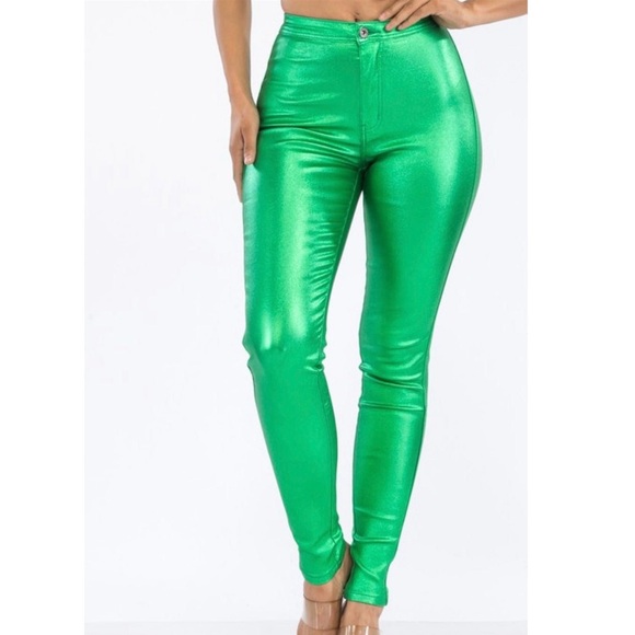 Kelly Green Iridescent Metallic Jeans - Picture 1 of 1